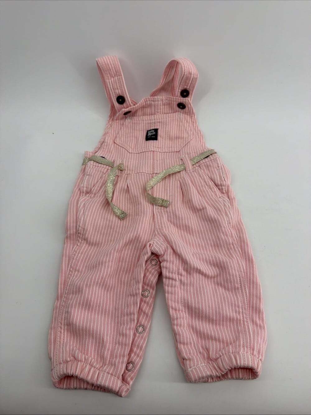 Baby B’Gosh 6 Mos Overalls Pink White Stripe Tie Belt Stretchy Knit Vestbak